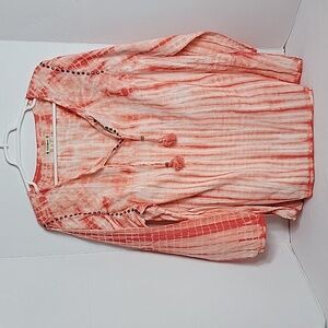 Ruff Hewn Women's White Pink Striped Tye Dye W/ Stud Accent Tunic Top,  1X